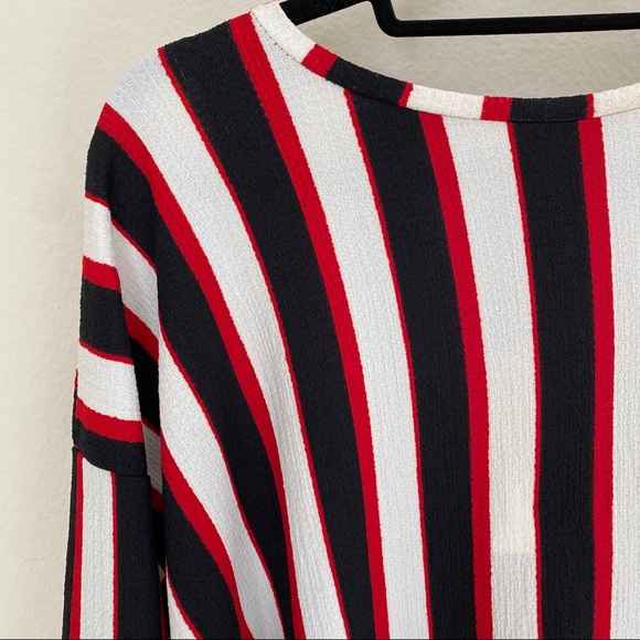 Zara Red Black and White Striped Long Sleeve Dress - Picture 2 of 5